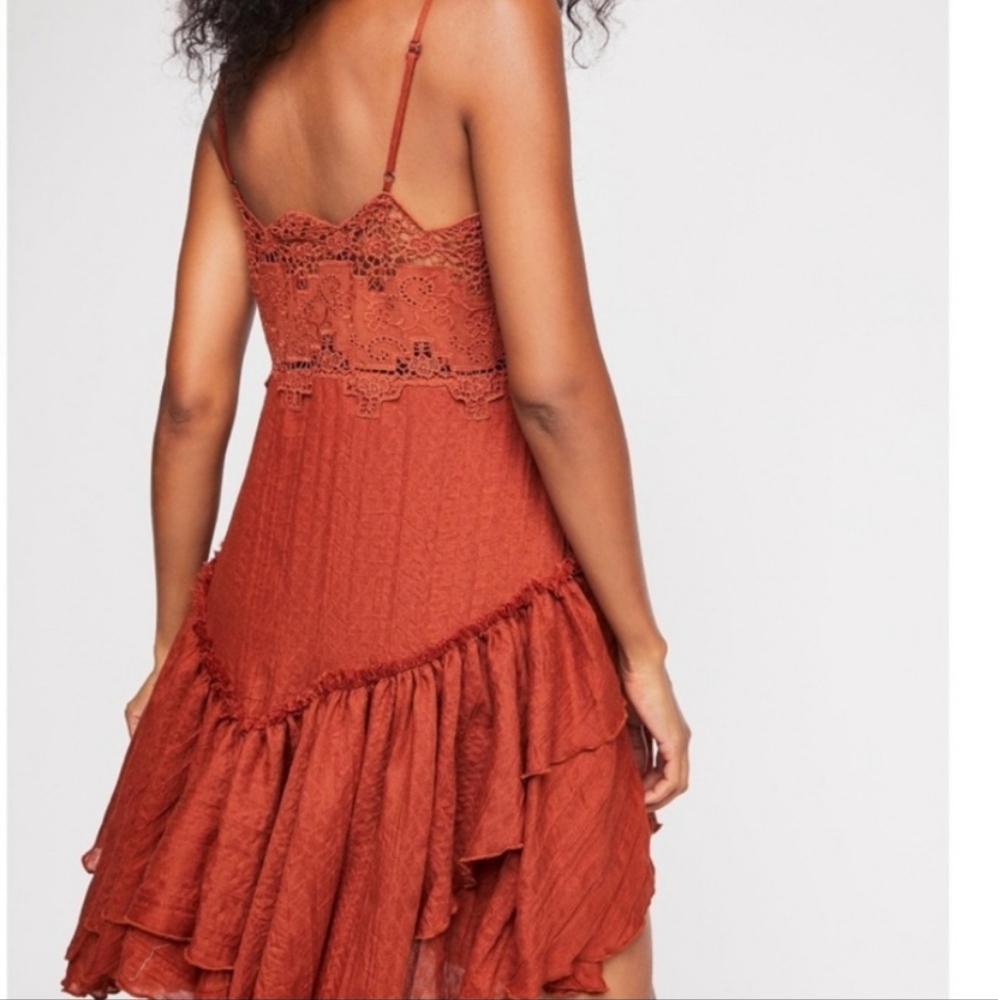 Free People Rust Orange Lace Tiered Slip Dress - Picture 2 of 13